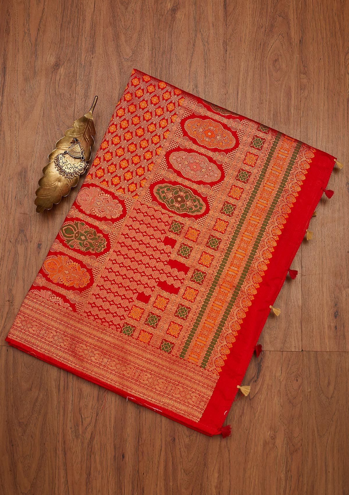 Gold Zariwork Raw Silk Designer Saree - koskii