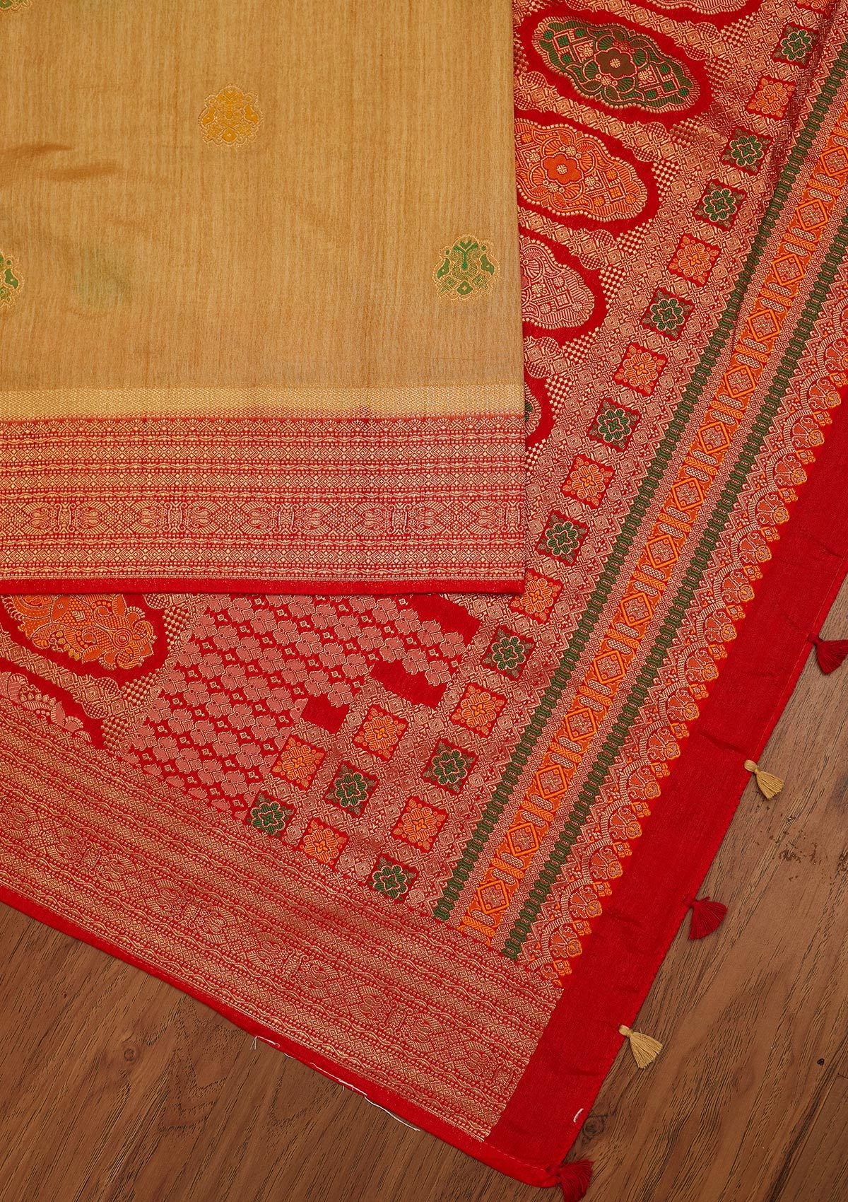 Gold Zariwork Raw Silk Designer Saree - koskii