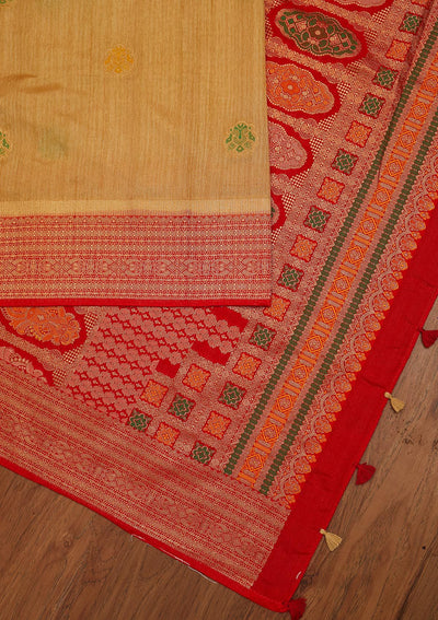 Gold Zariwork Raw Silk Designer Saree - koskii