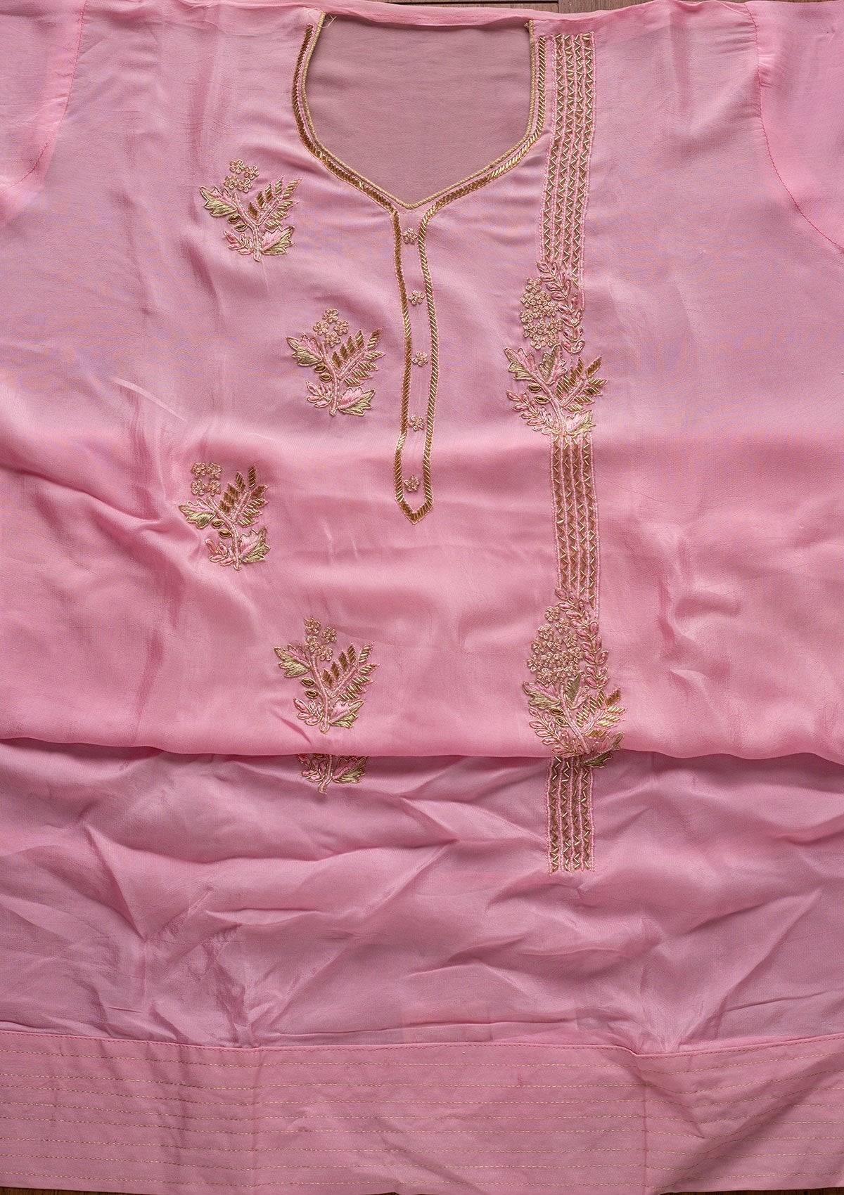 Baby Pink Cutdana Semi Crepe Designer Unstitched Salwar Suit - koskii