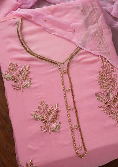 Baby Pink Cutdana Semi Crepe Designer Unstitched Salwar Suit - koskii