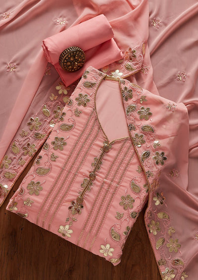 Baby Pink Gotapatti Georgette Designer Unstitched Salwar Suit - koskii