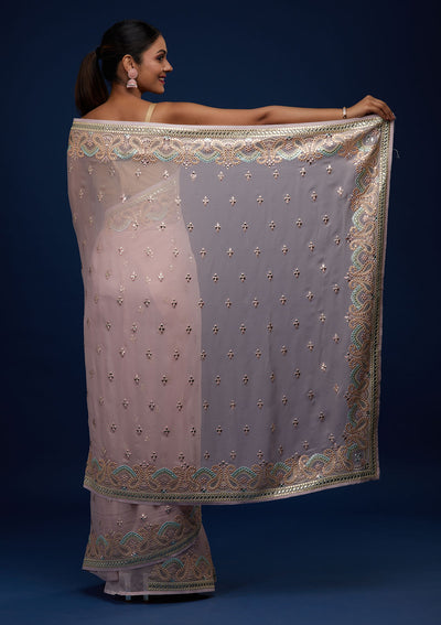 Baby Pink Gotapatti Georgette Designer Saree - Koskii