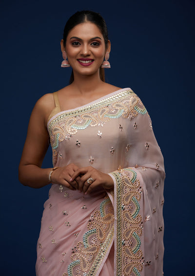 Baby Pink Gotapatti Georgette Designer Saree - Koskii