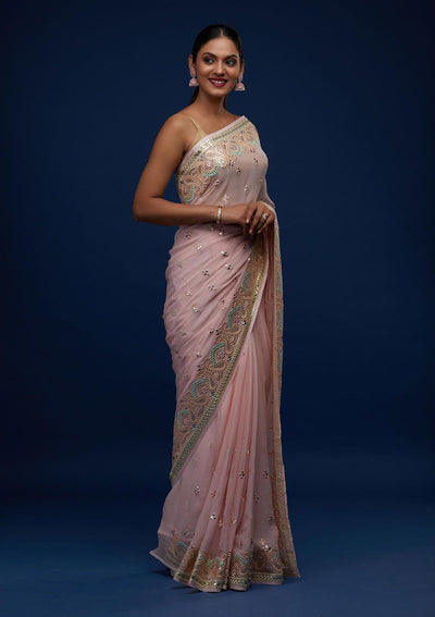Baby Pink Gotapatti Georgette Designer Saree - Koskii