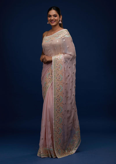 Baby Pink Gotapatti Georgette Designer Saree - Koskii