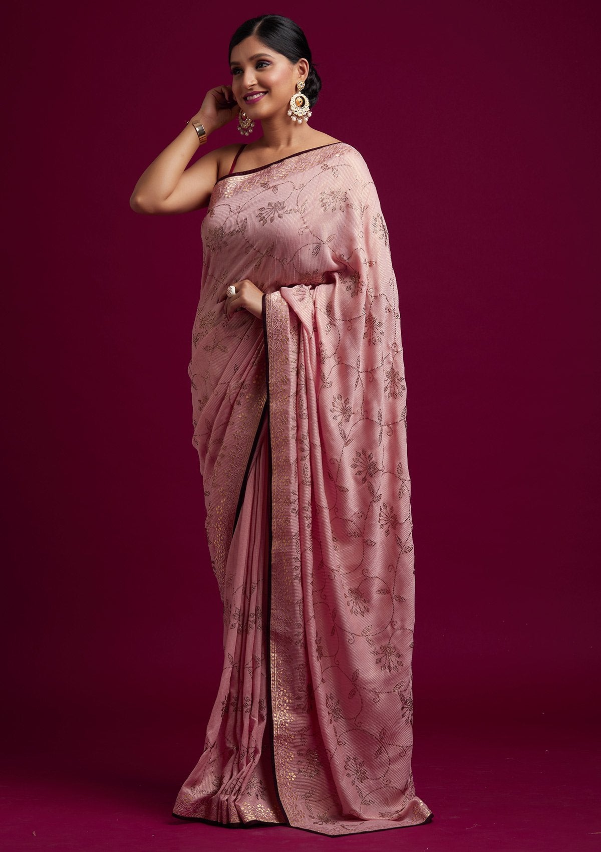 Baby Pink Gotapatti Shimmer Designer Saree - koskii