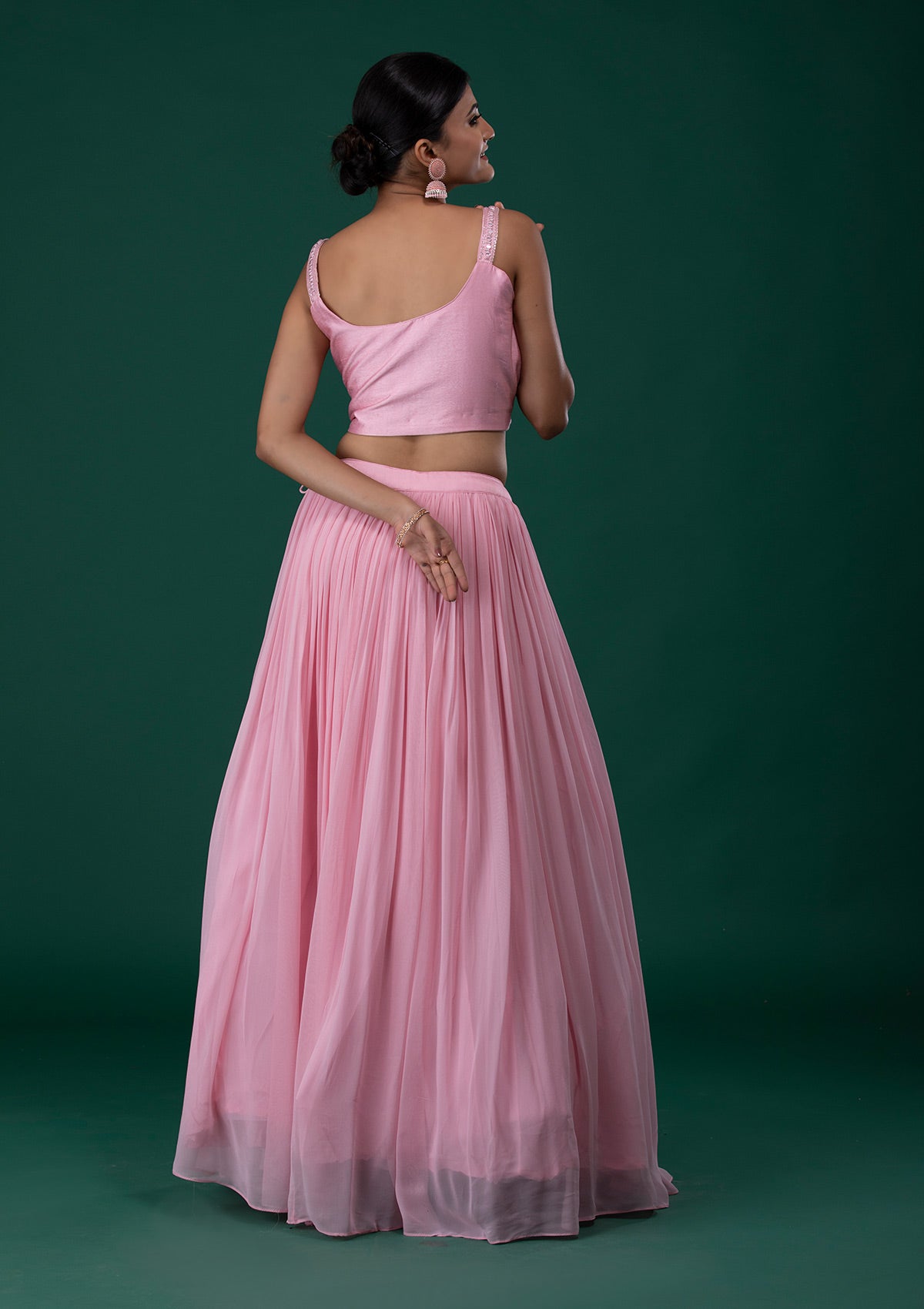 Buy Baby Pink Mirrorwork Readymade Lehenga Koskii