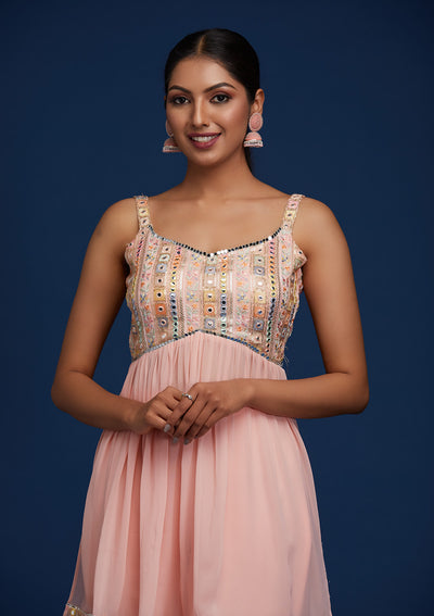 Baby Pink Mirrorwork Georgette Designer Salwar Suit - Koskii