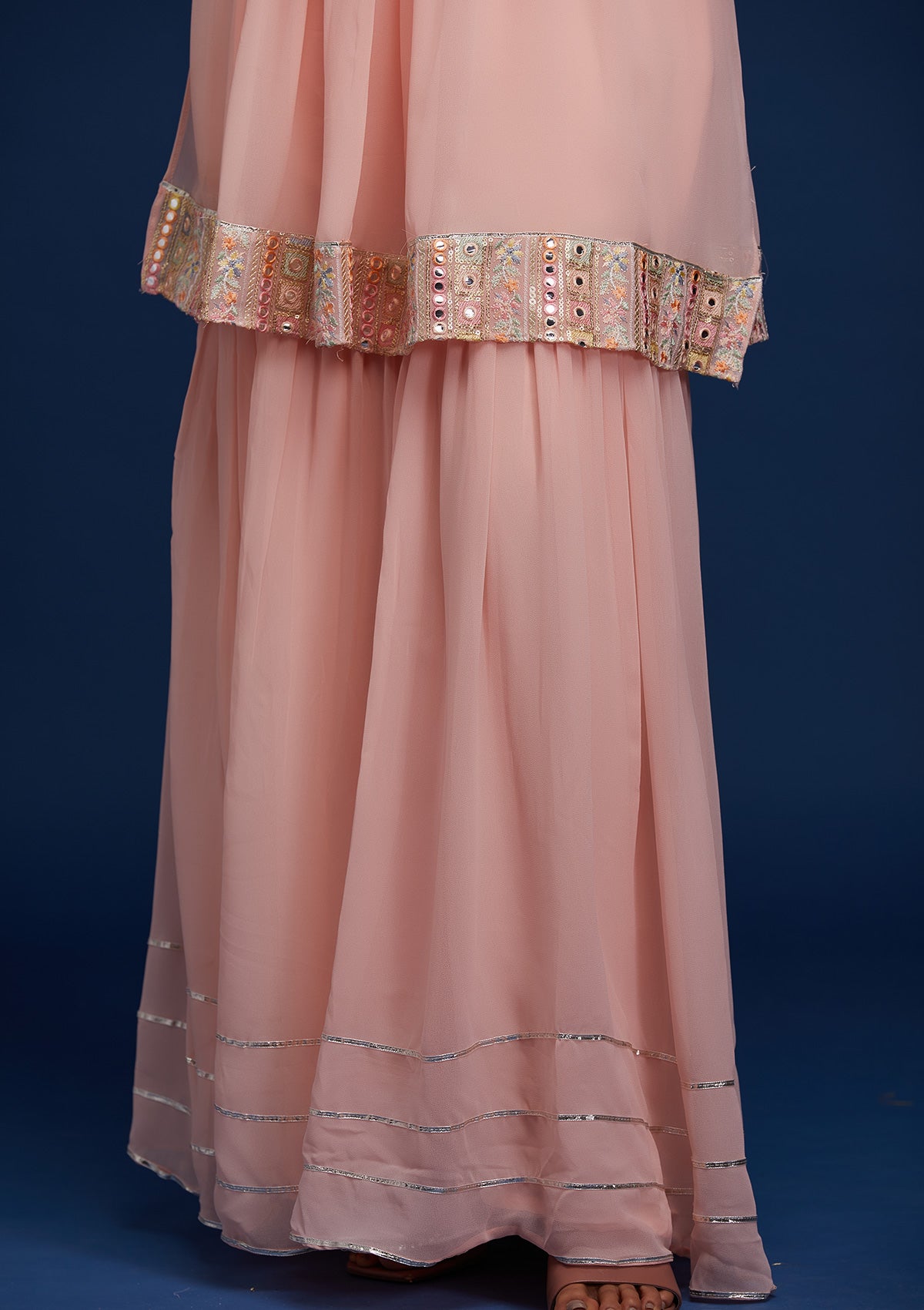 Baby Pink Mirrorwork Georgette Designer Salwar Suit - Koskii