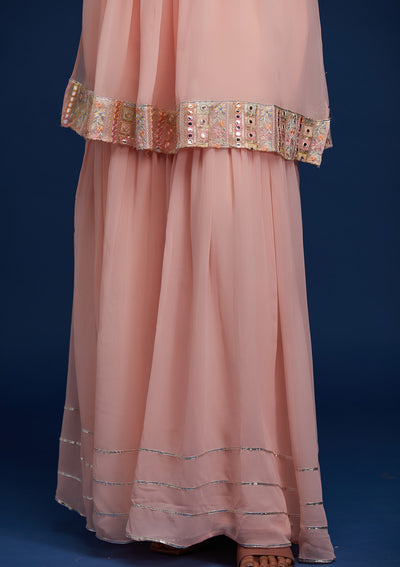 Baby Pink Mirrorwork Georgette Designer Salwar Suit - Koskii