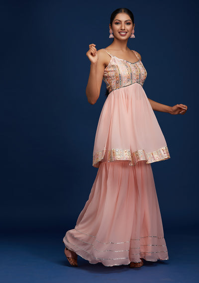 Baby Pink Mirrorwork Georgette Designer Salwar Suit - Koskii