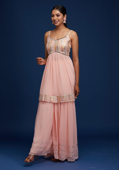 Baby Pink Mirrorwork Georgette Designer Salwar Suit - Koskii