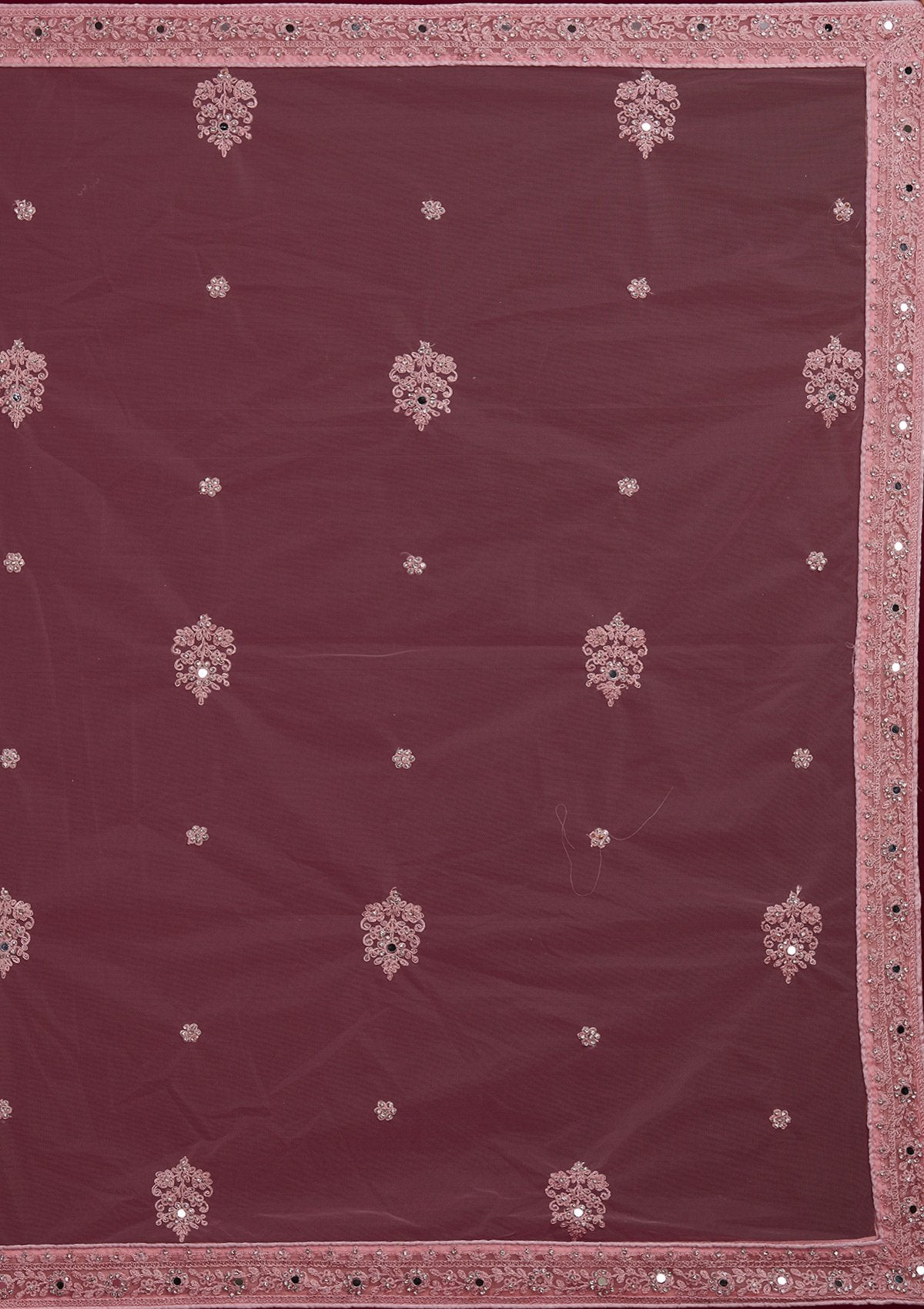 Baby Pink Mirrorwork Net Designer Semi-Stitched Lehenga - Koskii