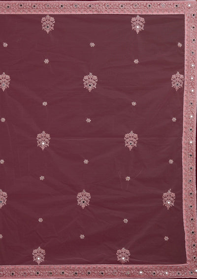 Baby Pink Mirrorwork Net Designer Semi-Stitched Lehenga - Koskii