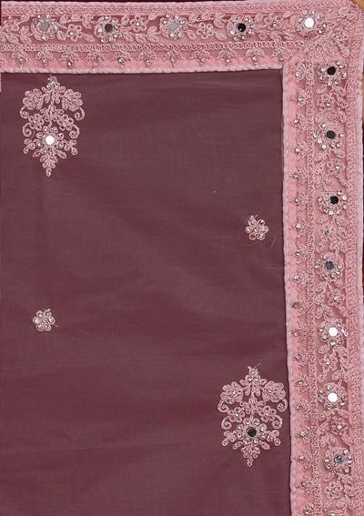 Baby Pink Mirrorwork Net Designer Semi-Stitched Lehenga - Koskii