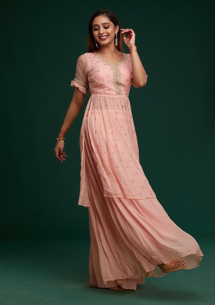 Baby Pink Pearlwork Georgette Designer Salwar Suit - Koskii