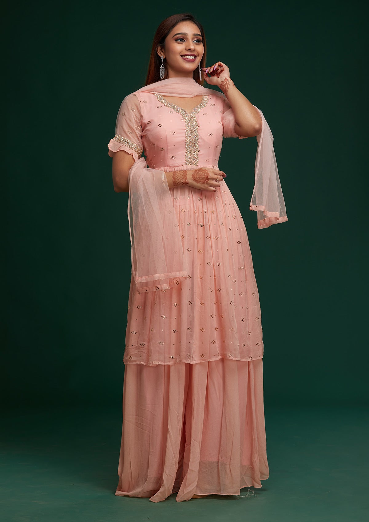 Baby Pink Pearlwork Georgette Designer Salwar Suit - Koskii