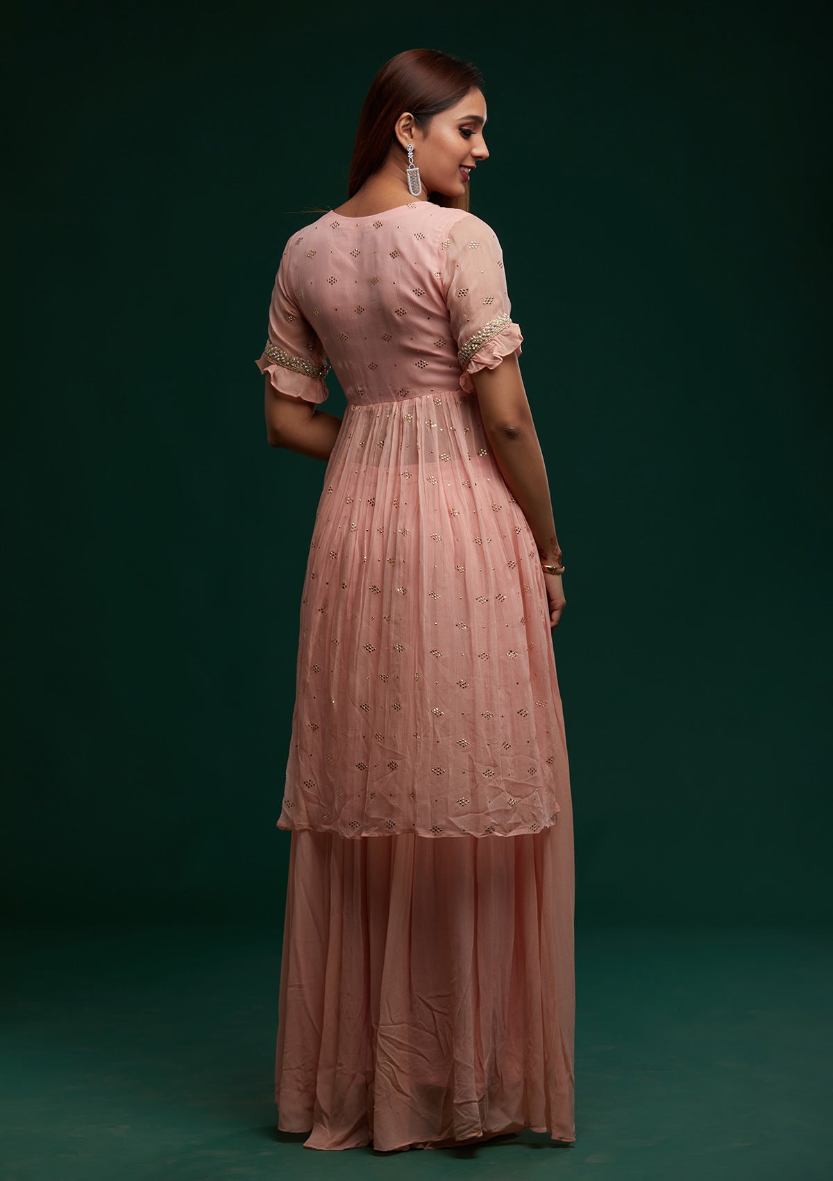 Baby Pink Pearlwork Georgette Designer Salwar Suit - Koskii
