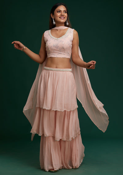 Baby Pink Sequins Georgette Designer Salwar Suit- Koskii