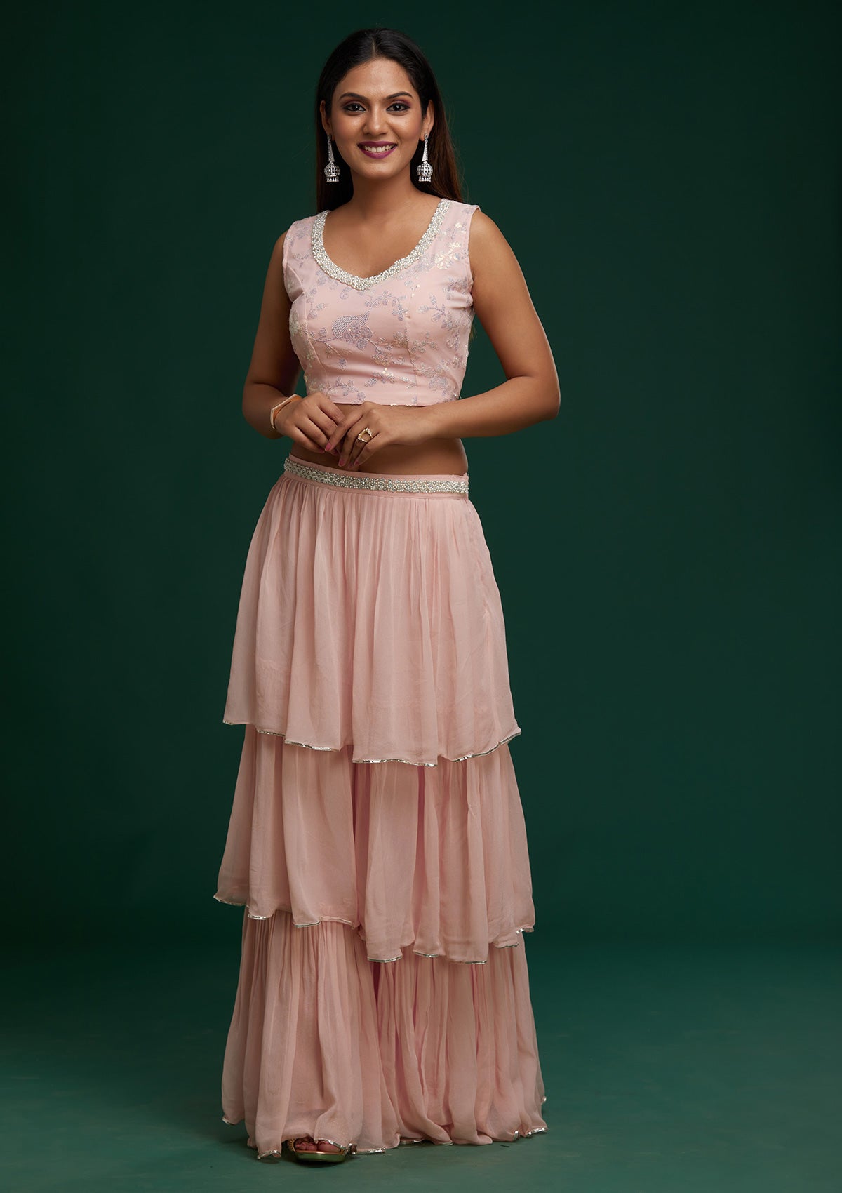 Baby Pink Sequins Georgette Designer Salwar Suit - Koskii