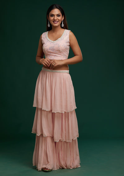 Baby Pink Sequins Georgette Designer Salwar Suit - Koskii