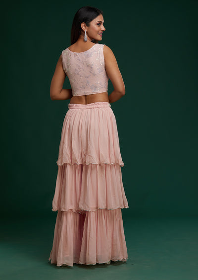 Baby Pink Sequins Georgette Designer Salwar Suit - Koskii