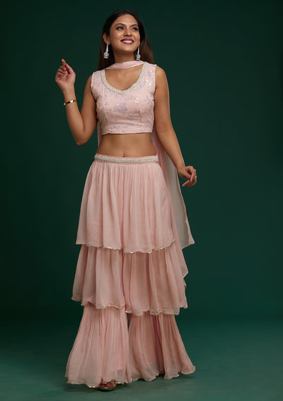 Baby Pink Sequins Georgette Designer Salwar Suit - Koskii