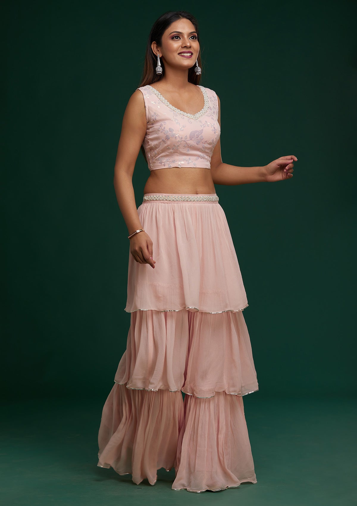 Baby Pink Sequins Georgette Designer Salwar Suit - Koskii