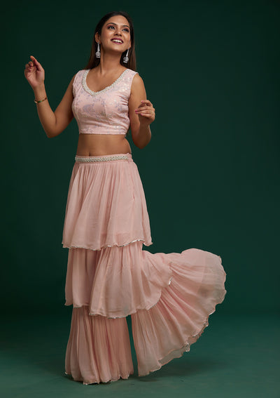 Baby Pink Sequins Georgette Designer Salwar Suit - Koskii
