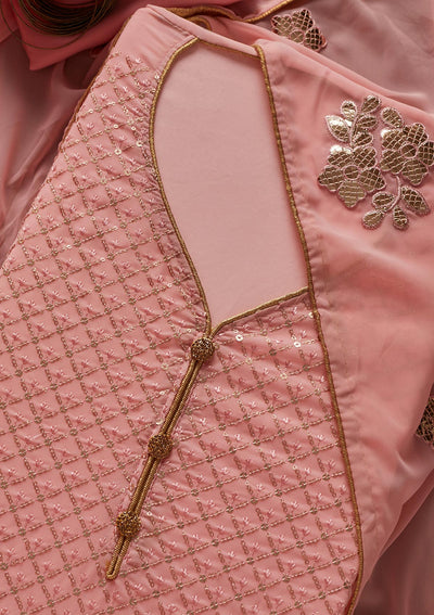 Baby Pink Sequins Georgette Designer Unstitched Salwar Suit - koskii