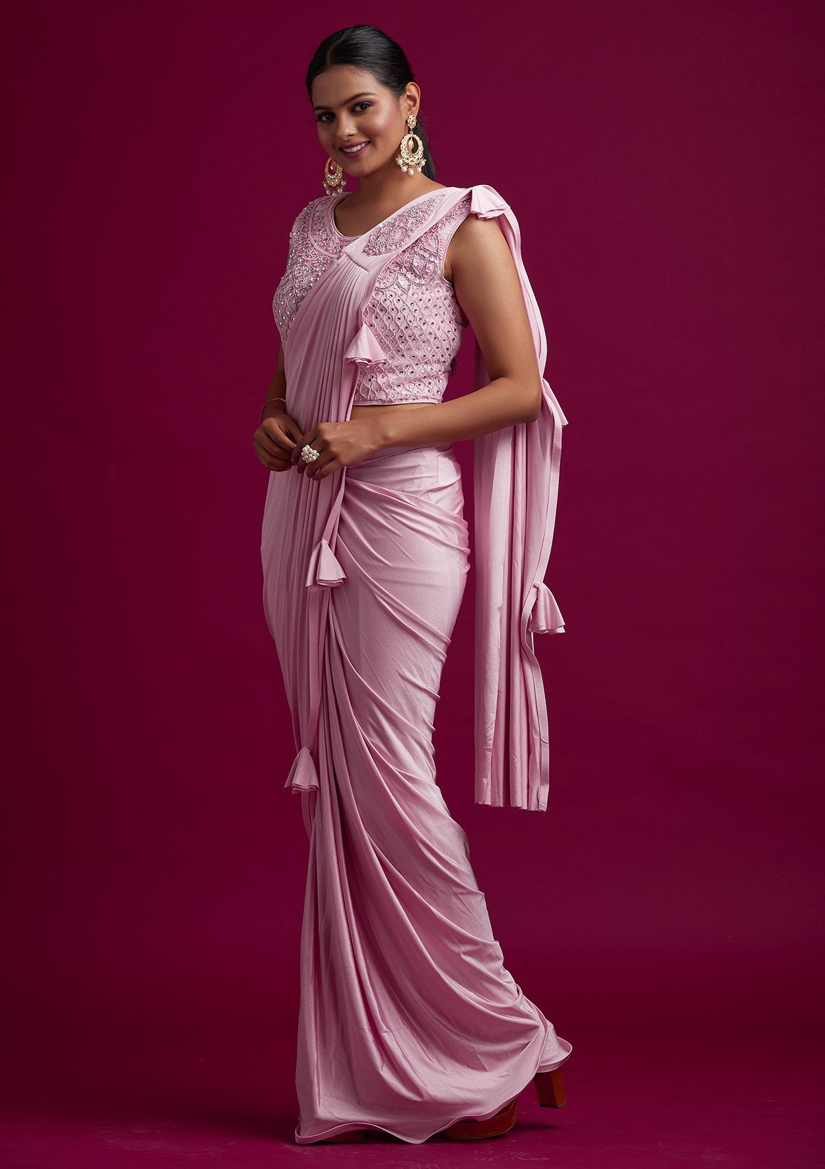 Sequin Saree Online | Buy Pink Sequin (Sequence) Saree