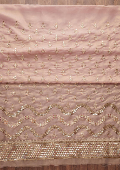 Baby Pink Sequins Organza Unstitched Salwar Suit-Koskii
