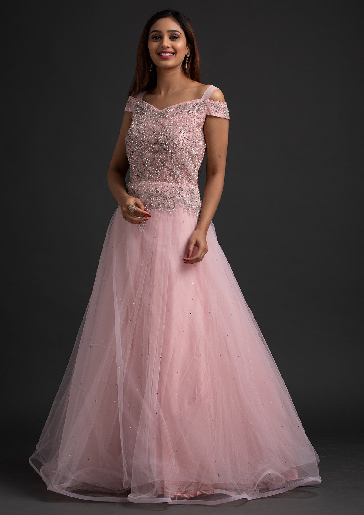 Light Pink Lace Off Shoulder Long Prom Dress, Pink Evening Dress – shopluu