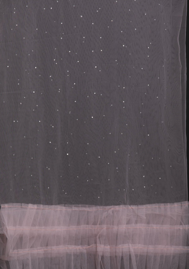 Baby Pink Silver Stonework Net Designer Gown - koskii