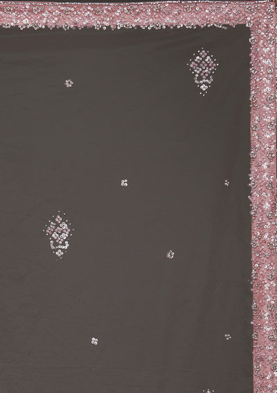 Baby Pink Silver Stonework Net Designer Lehenga - Koskii