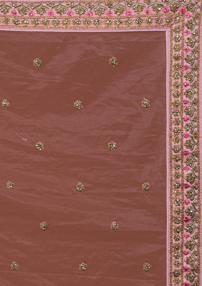 Baby Pink Stonework Raw Silk Designer Lehenga-Koskii
