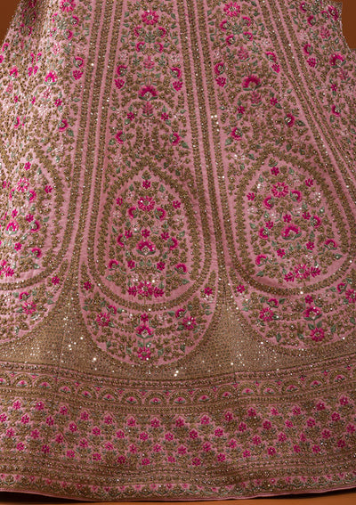 Baby Pink Stonework Raw Silk Designer Lehenga-Koskii