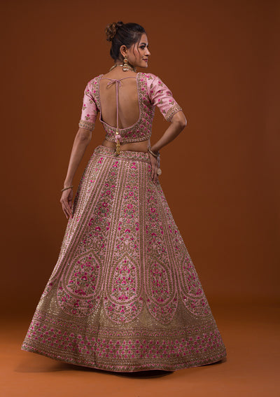 Baby Pink Stonework Raw Silk Designer Lehenga-Koskii