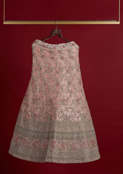 Baby Pink Stonework Velvet Designer Semi-Stitched Lehenga - koskii