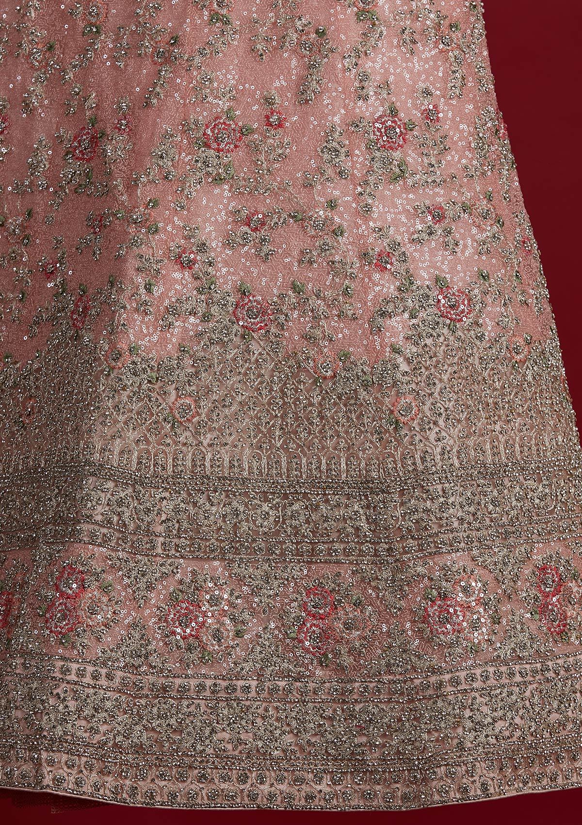 Baby Pink Stonework Velvet Designer Semi-Stitched Lehenga - koskii