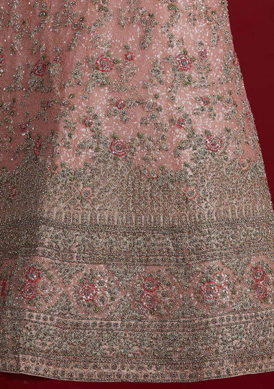 Baby Pink Stonework Velvet Designer Semi-Stitched Lehenga - koskii