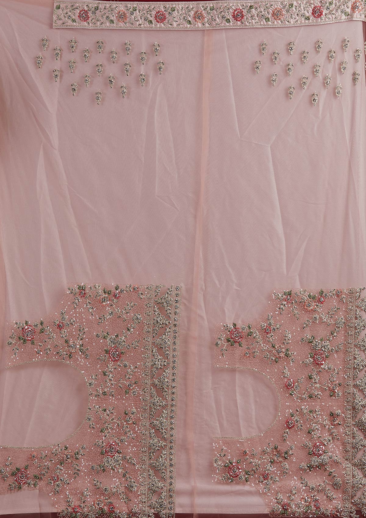 Baby Pink Stonework Velvet Designer Semi-Stitched Lehenga - koskii