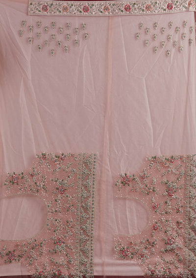Baby Pink Stonework Velvet Designer Semi-Stitched Lehenga - koskii