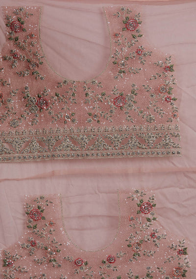 Baby Pink Stonework Velvet Designer Semi-Stitched Lehenga - koskii