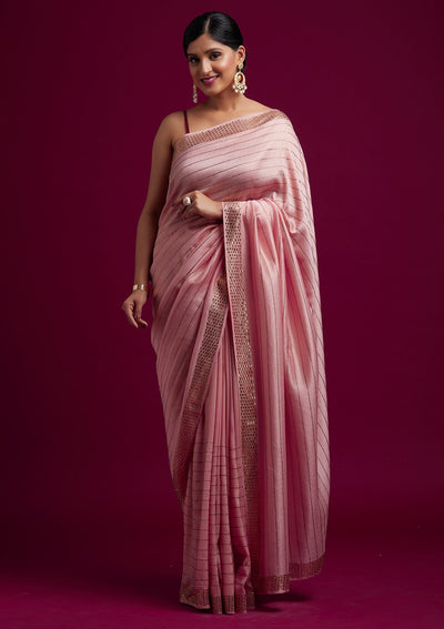 Baby Pink Swarovski Shimmer Designer Saree - koskii