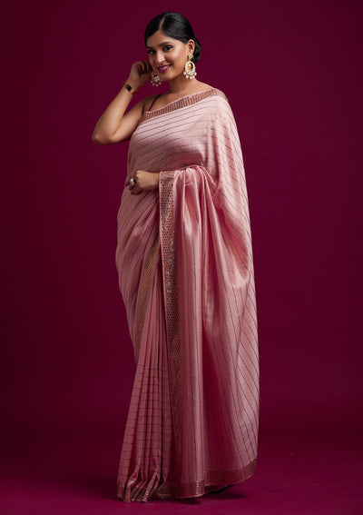 Baby Pink Swarovski Shimmer Designer Saree - koskii