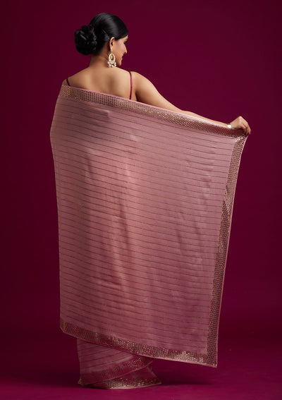 Baby Pink Swarovski Shimmer Designer Saree - koskii