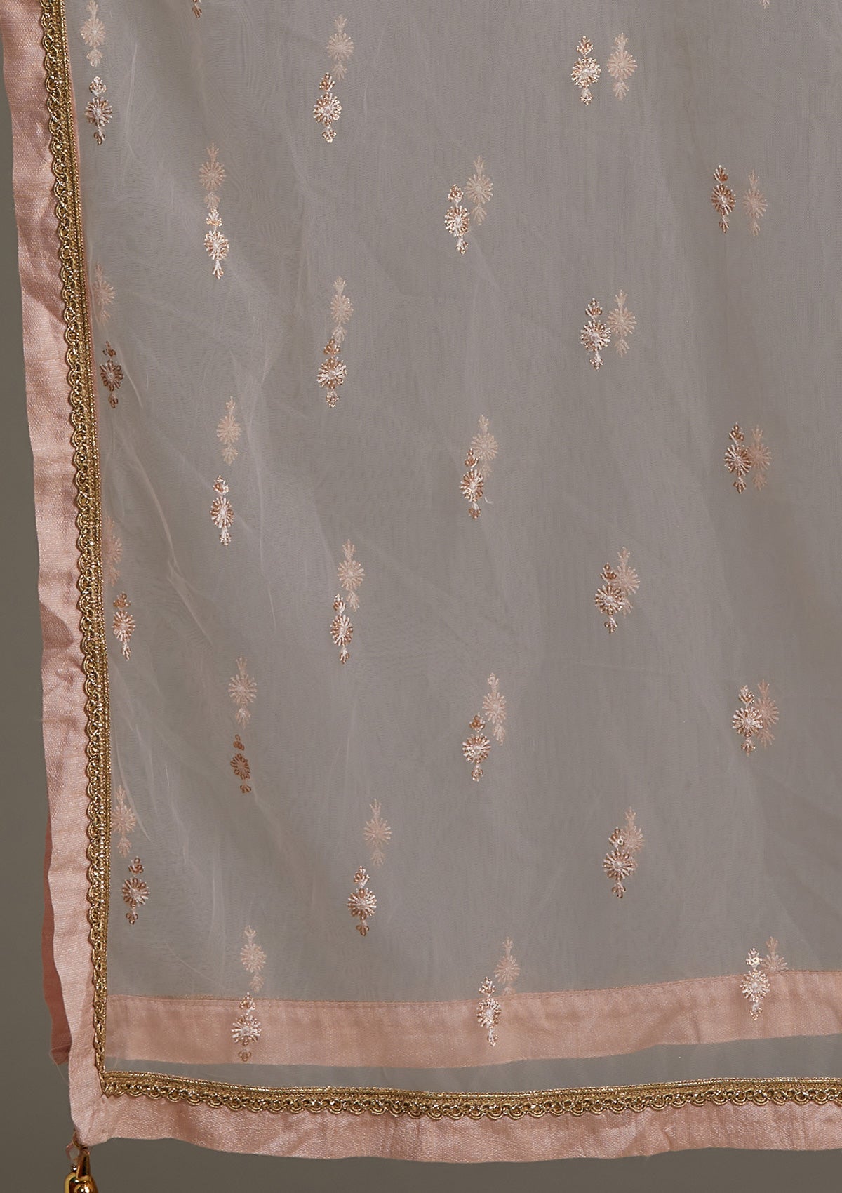 Baby Pink Threadwork Chiffon Lehenga-Koskii