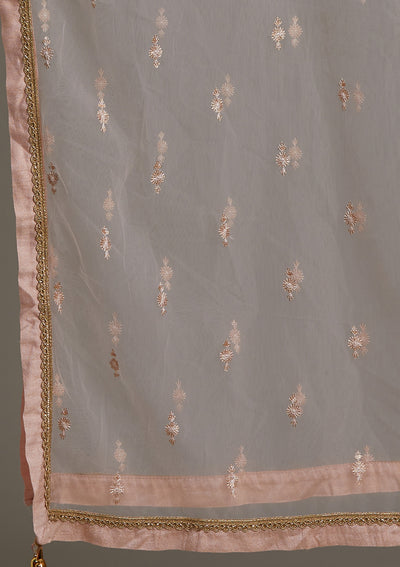 Baby Pink Threadwork Chiffon Lehenga-Koskii